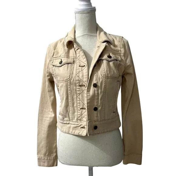 Free People Cream Denim Jacket Ivory Western Trucker Boho Festival - Picture 2 of 9